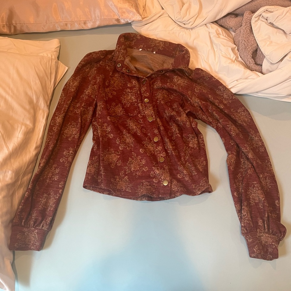 Floral Wine Button-Up Women's Top